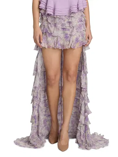 Ronny Kobo Women's Laya Printed Ruffled Chiffon High-Low Skirt - Purple Multi | Thumbnail 3