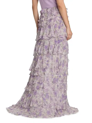Ronny Kobo Women's Laya Printed Ruffled Chiffon High-Low Skirt - Purple Multi | Thumbnail 5