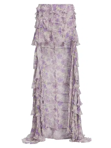 Ronny Kobo Women's Laya Printed Ruffled Chiffon High-Low Skirt - Purple Multi | Thumbnail 1
