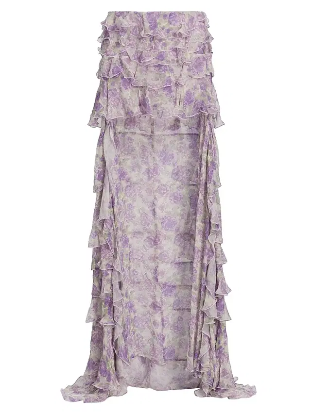 Ronny Kobo Women's Laya Printed Ruffled Chiffon High-Low Skirt - Purple Multi
