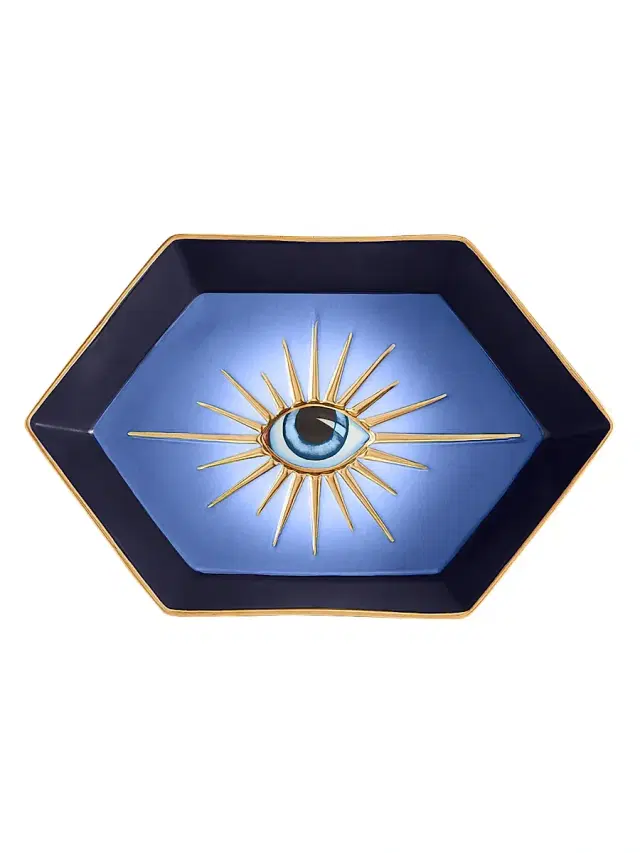 L'Objet Lito 24K Gold-Plated Porcelain Hexagon Tray - Blue
