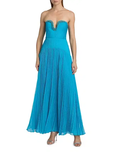 Amur Women's Fiora Beaded Pleated Strapless Maxi Dress - Azura - Size 00 | Thumbnail 3 Amur Women's Fiora Beaded Pleated Strapless Maxi Dress - Azura - Size 00 | Thumbnail 3