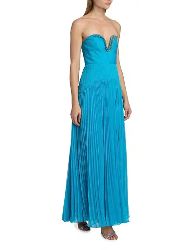 Amur Women's Fiora Beaded Pleated Strapless Maxi Dress - Azura - Size 00 | Thumbnail 4 Amur Women's Fiora Beaded Pleated Strapless Maxi Dress - Azura - Size 00 | Thumbnail 4