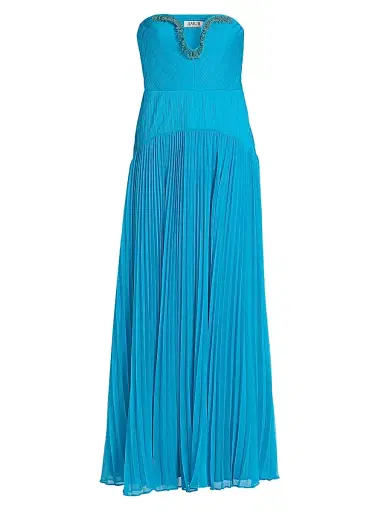 Amur Women's Fiora Beaded Pleated Strapless Maxi Dress - Azura - Size 00 | Thumbnail 1 Amur Women's Fiora Beaded Pleated Strapless Maxi Dress - Azura - Size 00 | Thumbnail 1