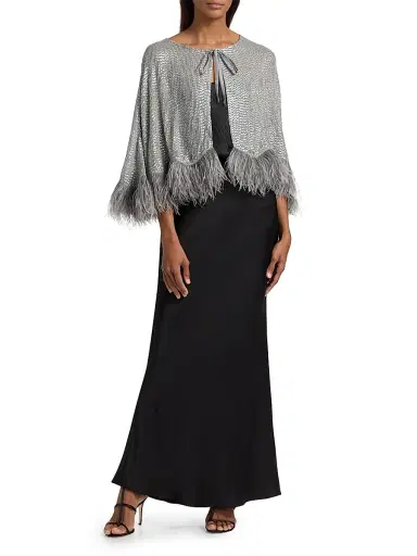 Carolyn Rowan Collection Women's Beaded & Ostrich Feather Silk Chiffon Cape | Thumbnail 2 Carolyn Rowan Collection Women's Beaded & Ostrich Feather Silk Chiffon Cape | Thumbnail 2