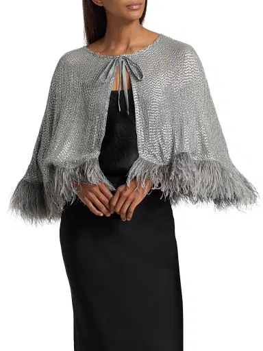 Carolyn Rowan Collection Women's Beaded & Ostrich Feather Silk Chiffon Cape | Thumbnail 3 Carolyn Rowan Collection Women's Beaded & Ostrich Feather Silk Chiffon Cape | Thumbnail 3