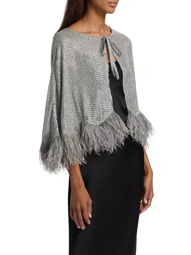 Carolyn Rowan Collection Women's Beaded & Ostrich Feather Silk Chiffon Cape | Thumbnail 4 Carolyn Rowan Collection Women's Beaded & Ostrich Feather Silk Chiffon Cape | Thumbnail 4
