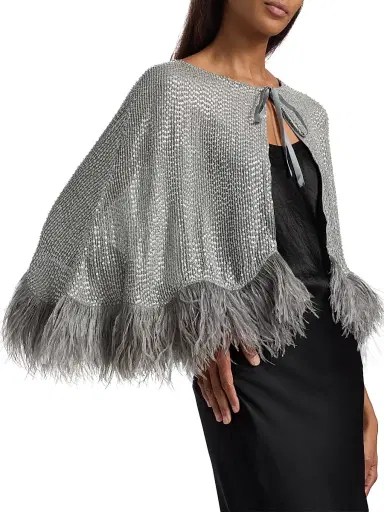 Carolyn Rowan Collection Women's Beaded & Ostrich Feather Silk Chiffon Cape | Thumbnail 6 Carolyn Rowan Collection Women's Beaded & Ostrich Feather Silk Chiffon Cape | Thumbnail 6