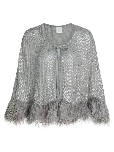 Carolyn Rowan Collection Women's Beaded & Ostrich Feather Silk Chiffon Cape | Thumbnail 1 Carolyn Rowan Collection Women's Beaded & Ostrich Feather Silk Chiffon Cape | Thumbnail 1