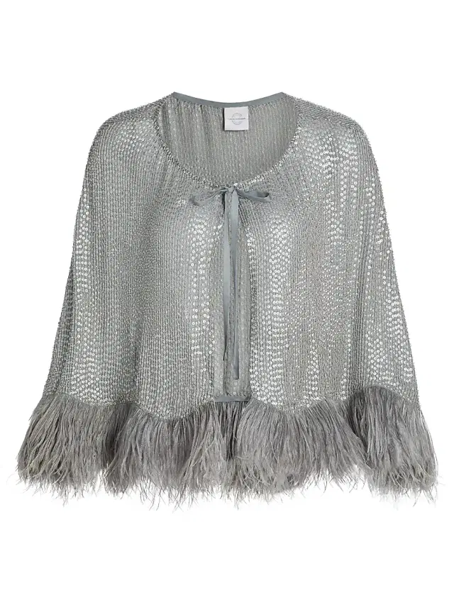 Women's Beaded & Ostrich Feather Silk Chiffon Cape - Grey