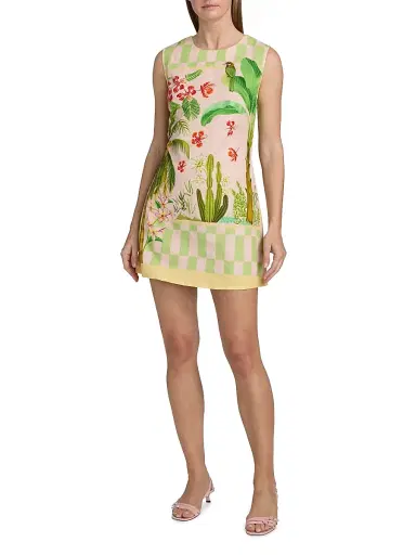 VERANDAH Women's Ammama Linen-Cotton Shift Minidress - Blush Sage Green Checkered - Size XL | Thumbnail 2 VERANDAH Women's Ammama Linen-Cotton Shift Minidress - Blush Sage Green Checkered - Size XL | Thumbnail 2