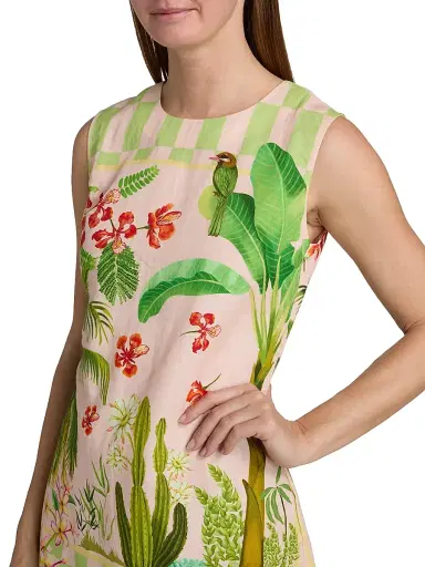 VERANDAH Women's Ammama Linen-Cotton Shift Minidress - Blush Sage Green Checkered - Size XL | Thumbnail 6 VERANDAH Women's Ammama Linen-Cotton Shift Minidress - Blush Sage Green Checkered - Size XL | Thumbnail 6