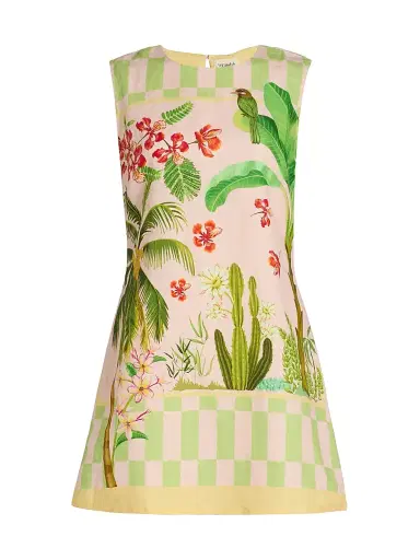 VERANDAH Women's Ammama Linen-Cotton Shift Minidress - Blush Sage Green Checkered - Size XL | Thumbnail 1 VERANDAH Women's Ammama Linen-Cotton Shift Minidress - Blush Sage Green Checkered - Size XL | Thumbnail 1