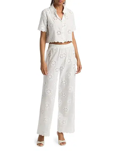 Cami NYC Women's Tiago High-Rise Anglaise Cotton Pants - Macadamia - Size XL | Thumbnail 2
