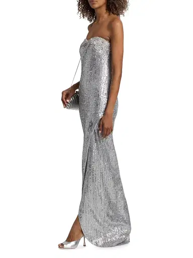 PAMELLA ROLAND Women's Embellished Strapless Column Gown - Silver - Size 8 | Thumbnail 2 PAMELLA ROLAND Women's Embellished Strapless Column Gown - Silver - Size 8 | Thumbnail 2