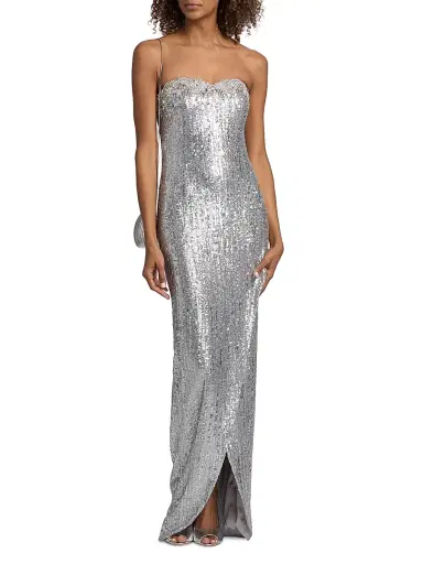 PAMELLA ROLAND Women's Embellished Strapless Column Gown - Silver - Size 8 | Thumbnail 3 PAMELLA ROLAND Women's Embellished Strapless Column Gown - Silver - Size 8 | Thumbnail 3