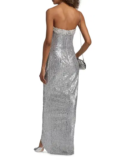 PAMELLA ROLAND Women's Embellished Strapless Column Gown - Silver - Size 8 | Thumbnail 5 PAMELLA ROLAND Women's Embellished Strapless Column Gown - Silver - Size 8 | Thumbnail 5