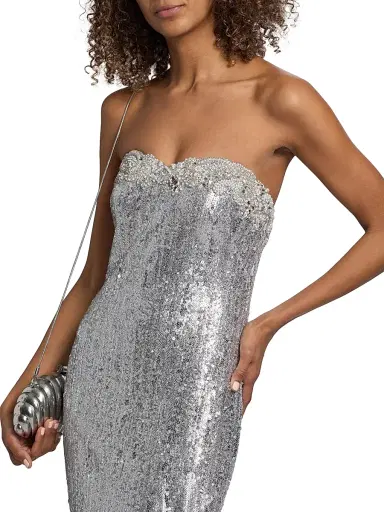 PAMELLA ROLAND Women's Embellished Strapless Column Gown - Silver - Size 8 | Thumbnail 6 PAMELLA ROLAND Women's Embellished Strapless Column Gown - Silver - Size 8 | Thumbnail 6