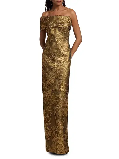 PAMELLA ROLAND Women's Floral Brocade Asymmetric Column Gown | Thumbnail 2 PAMELLA ROLAND Women's Floral Brocade Asymmetric Column Gown | Thumbnail 2
