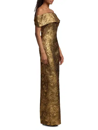 PAMELLA ROLAND Women's Floral Brocade Asymmetric Column Gown | Thumbnail 4 PAMELLA ROLAND Women's Floral Brocade Asymmetric Column Gown | Thumbnail 4