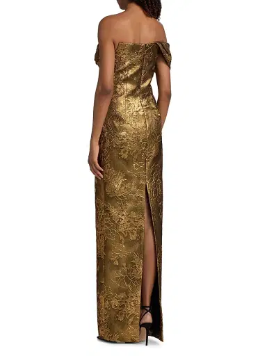 PAMELLA ROLAND Women's Floral Brocade Asymmetric Column Gown | Thumbnail 5 PAMELLA ROLAND Women's Floral Brocade Asymmetric Column Gown | Thumbnail 5