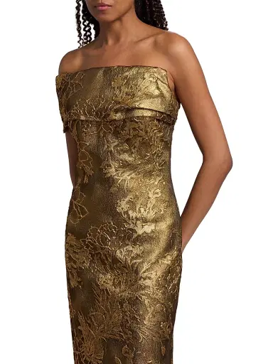PAMELLA ROLAND Women's Floral Brocade Asymmetric Column Gown | Thumbnail 6 PAMELLA ROLAND Women's Floral Brocade Asymmetric Column Gown | Thumbnail 6