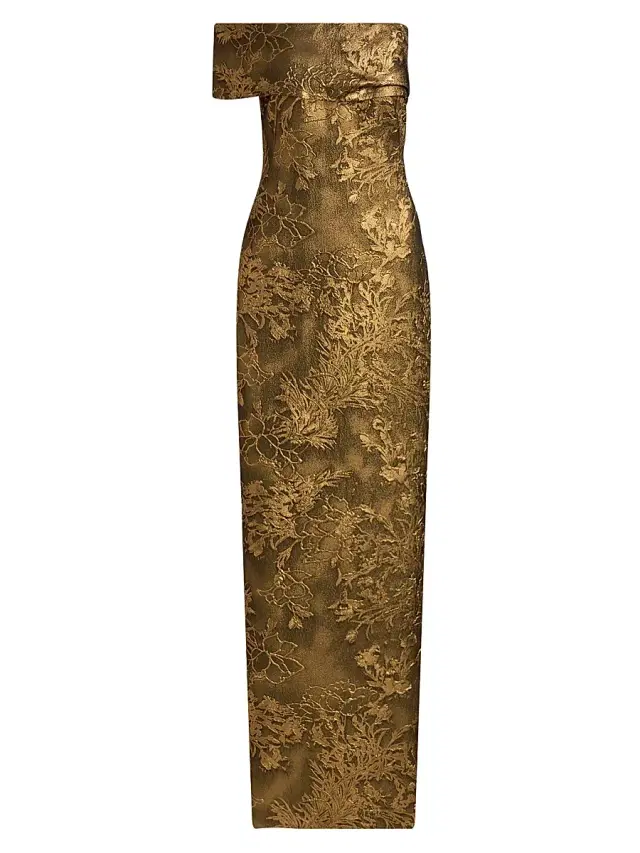 Pamella Roland Women's Floral Brocade Asymmetric Column Gown - Antique Gold