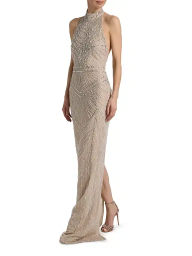 PAMELLA ROLAND Women's Embellished Tulle Halter Column Gown - Silver - Size 8 | Thumbnail 2 PAMELLA ROLAND Women's Embellished Tulle Halter Column Gown - Silver - Size 8 | Thumbnail 2