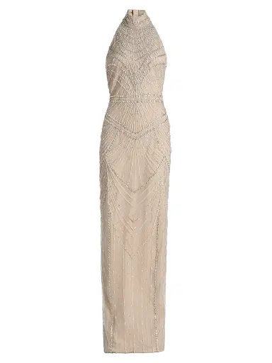 PAMELLA ROLAND Women's Embellished Tulle Halter Column Gown - Silver - Size 8 | Thumbnail 1 PAMELLA ROLAND Women's Embellished Tulle Halter Column Gown - Silver - Size 8 | Thumbnail 1