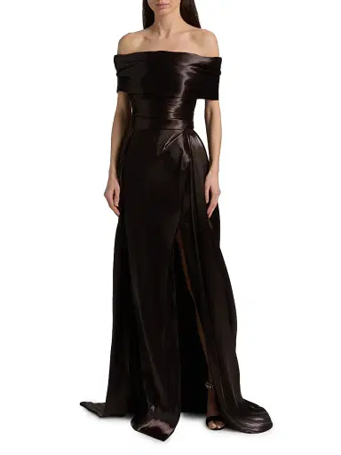 Pamella Roland Women's Liquid Organza Off-The-Shoulder Gown - Chocolate | Thumbnail 3