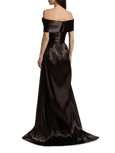 Pamella Roland Women's Liquid Organza Off-The-Shoulder Gown - Chocolate | Thumbnail 5