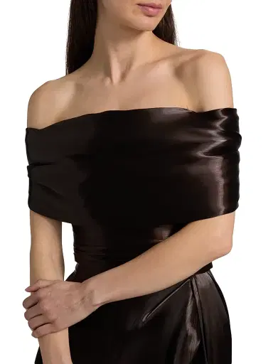 Pamella Roland Women's Liquid Organza Off-The-Shoulder Gown - Chocolate | Thumbnail 6