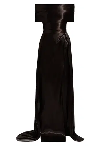 Pamella Roland Women's Liquid Organza Off-The-Shoulder Gown - Chocolate | Thumbnail 1