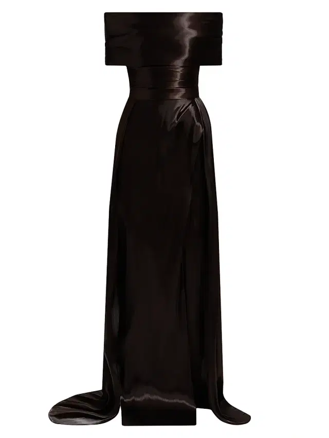Women's Liquid Organza Off-The-Shoulder Gown - Chocolate