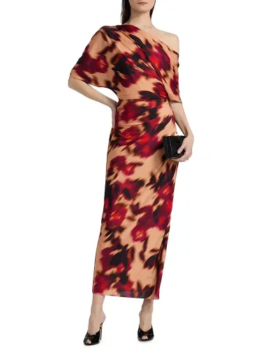 Amsale Women's Blurred Floral Jersey Column Gown - Magenta Multi - Size 8 | Thumbnail 2 Amsale Women's Blurred Floral Jersey Column Gown - Magenta Multi - Size 8 | Thumbnail 2