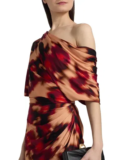 Amsale Women's Blurred Floral Jersey Column Gown - Magenta Multi - Size 8 | Thumbnail 6 Amsale Women's Blurred Floral Jersey Column Gown - Magenta Multi - Size 8 | Thumbnail 6