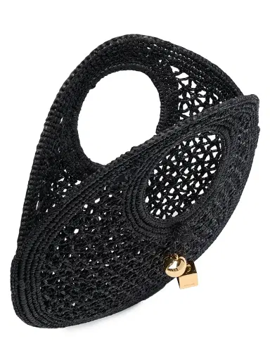 Jacquemus Women's Le Petit Rond Crotchet-Knit Raffia Bag - Black | Thumbnail 3 Jacquemus Women's Le Petit Rond Crotchet-Knit Raffia Bag - Black | Thumbnail 3