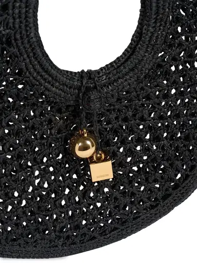 Jacquemus Women's Le Petit Rond Crotchet-Knit Raffia Bag - Black | Thumbnail 4 Jacquemus Women's Le Petit Rond Crotchet-Knit Raffia Bag - Black | Thumbnail 4