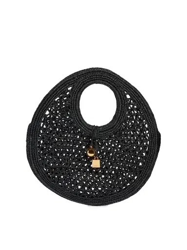 Jacquemus Women's Le Petit Rond Crotchet-Knit Raffia Bag - Black | Thumbnail 1 Jacquemus Women's Le Petit Rond Crotchet-Knit Raffia Bag - Black | Thumbnail 1