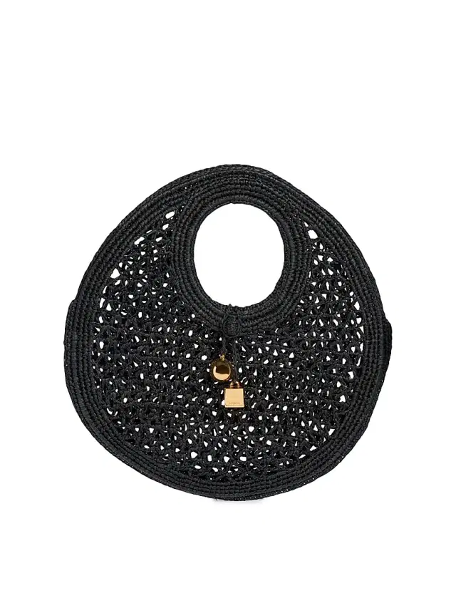Women's Le Petit Rond Crotchet-Knit Raffia Bag - Black