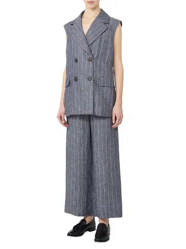 Max Mara Women's Pinstriped Linen Batavia Gilet with Denim Effect - Ultramarine - Size 14 | Thumbnail 2 Max Mara Women's Pinstriped Linen Batavia Gilet with Denim Effect - Ultramarine - Size 14 | Thumbnail 2