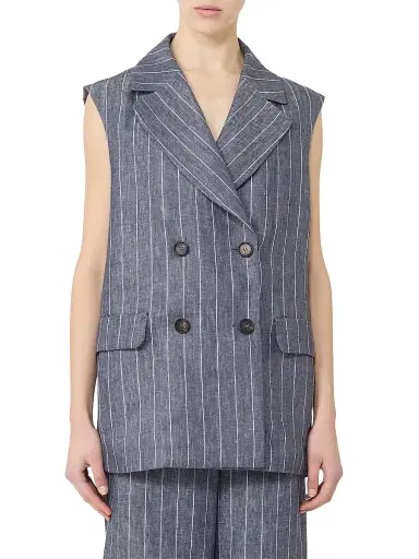 Max Mara Women's Pinstriped Linen Batavia Gilet with Denim Effect - Ultramarine - Size 14 | Thumbnail 3 Max Mara Women's Pinstriped Linen Batavia Gilet with Denim Effect - Ultramarine - Size 14 | Thumbnail 3