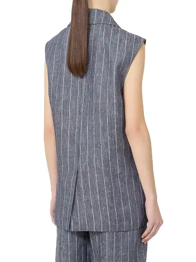 Max Mara Women's Pinstriped Linen Batavia Gilet with Denim Effect - Ultramarine - Size 14 | Thumbnail 4 Max Mara Women's Pinstriped Linen Batavia Gilet with Denim Effect - Ultramarine - Size 14 | Thumbnail 4