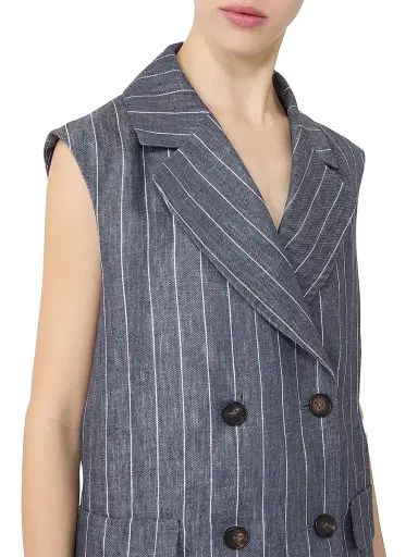 Max Mara Women's Pinstriped Linen Batavia Gilet with Denim Effect - Ultramarine - Size 14 | Thumbnail 5 Max Mara Women's Pinstriped Linen Batavia Gilet with Denim Effect - Ultramarine - Size 14 | Thumbnail 5