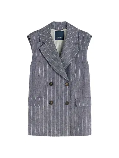 Max Mara Women's Pinstriped Linen Batavia Gilet with Denim Effect - Ultramarine - Size 14 | Thumbnail 1 Max Mara Women's Pinstriped Linen Batavia Gilet with Denim Effect - Ultramarine - Size 14 | Thumbnail 1