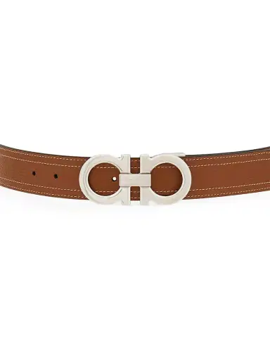 FERRAGAMO Men's Double Gancini Adjustable Leather Belt - Natural Resort | Thumbnail 3 FERRAGAMO Men's Double Gancini Adjustable Leather Belt - Natural Resort | Thumbnail 3