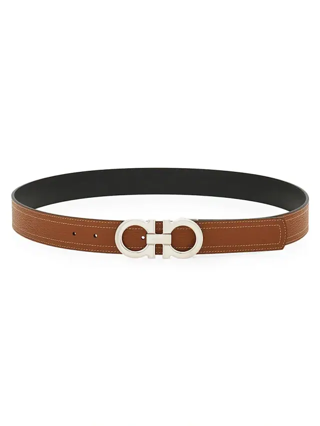 Men's Double Gancini Adjustable Leather Belt - Natural Resort