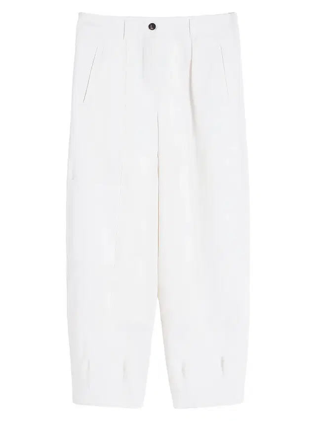 Women's Cotton Bull Denim Cargo Trousers - Optical White