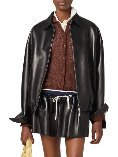 Miu Miu Women's Plongé Nappa Leather Jacket | Thumbnail 2 Miu Miu Women's Plongé Nappa Leather Jacket | Thumbnail 2