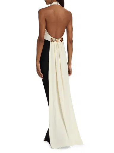 Chiara Boni La Petite Robe Women's Noori Halter Mermaid Gown - Black Cream - Size 8 | Thumbnail 2